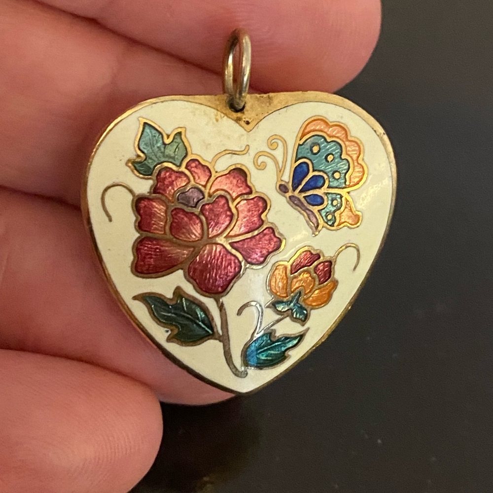 Vintage cloisonné double-sided puffy heart pendant